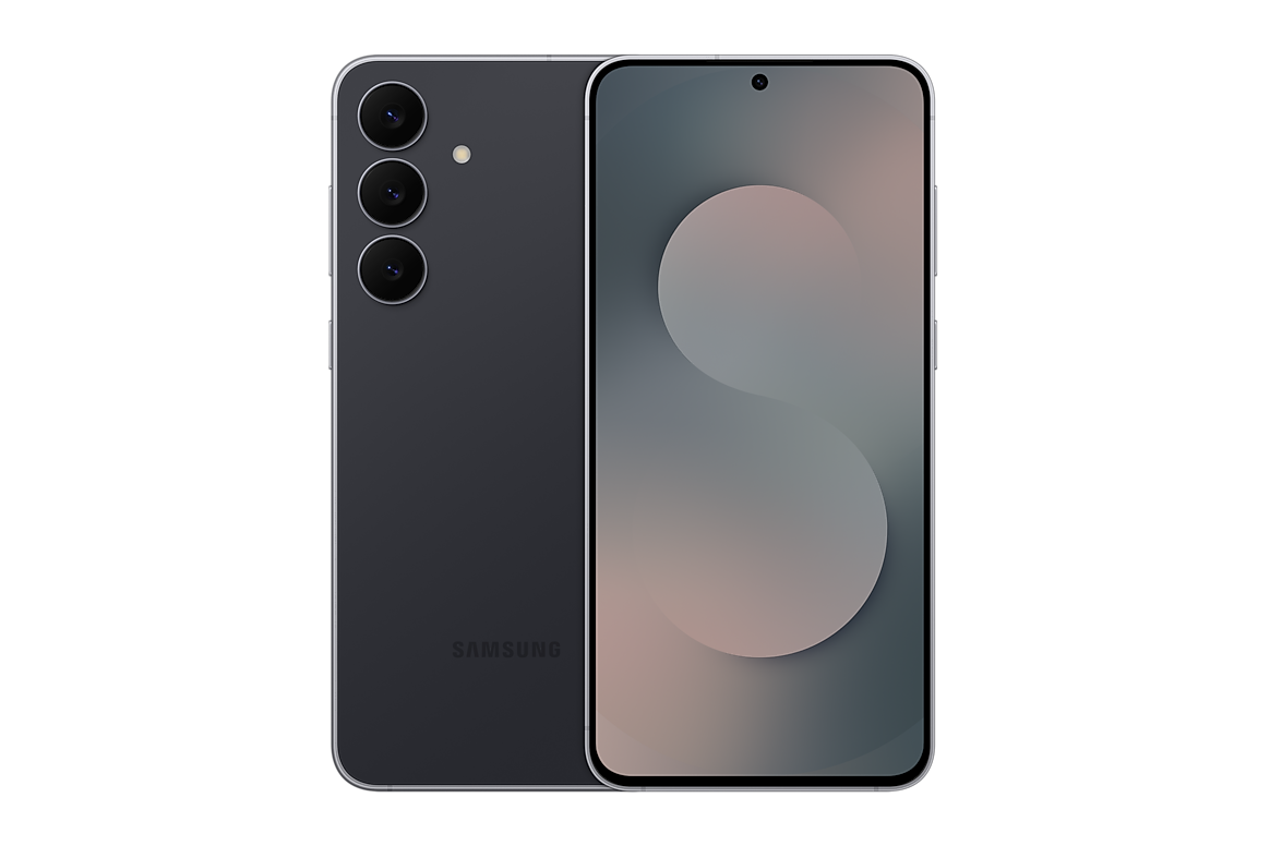 Samsung Galaxy S25 FE Jetblack visto de frente e de trás, em foto oficial do fabricante